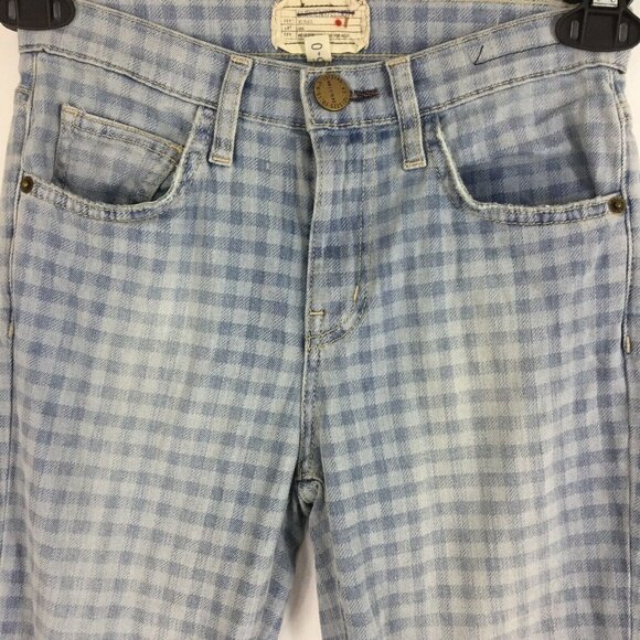 Current Elliot Gingham Checkered Crop Denim Pants - Picture 2 of 8